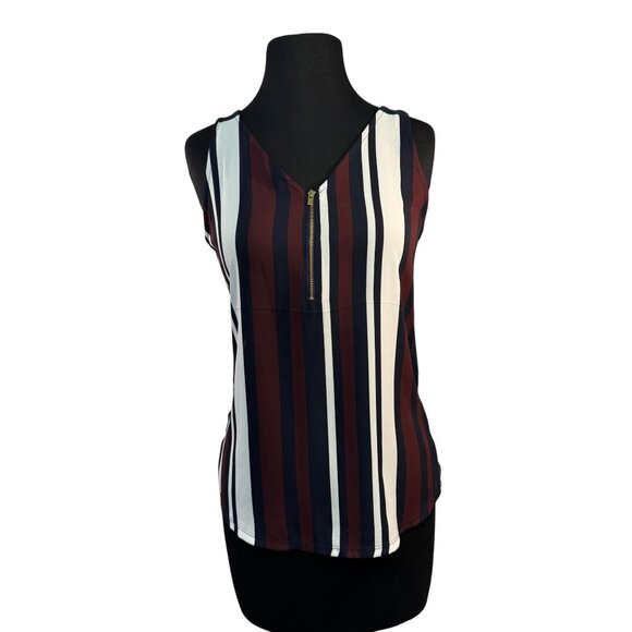 Express Size XSmall Striped V-Neck Sleeveless Top With Zipper - Picture 1 of 6
